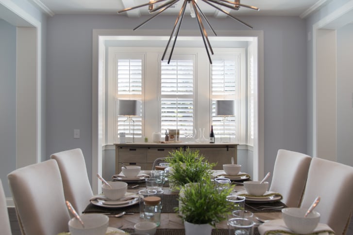 Plantation shutters in a dining room